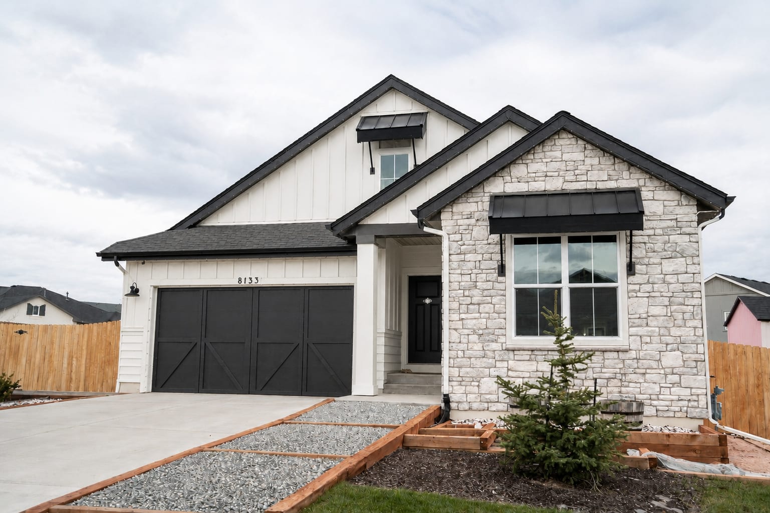 A home with permanent outdoor lighting installed